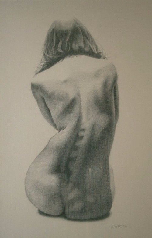 唯美风格素描画,妖娆的背影素描画