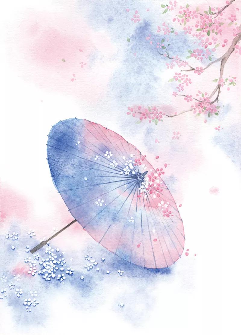 古风风景水彩procreate,水彩春意古风风景画