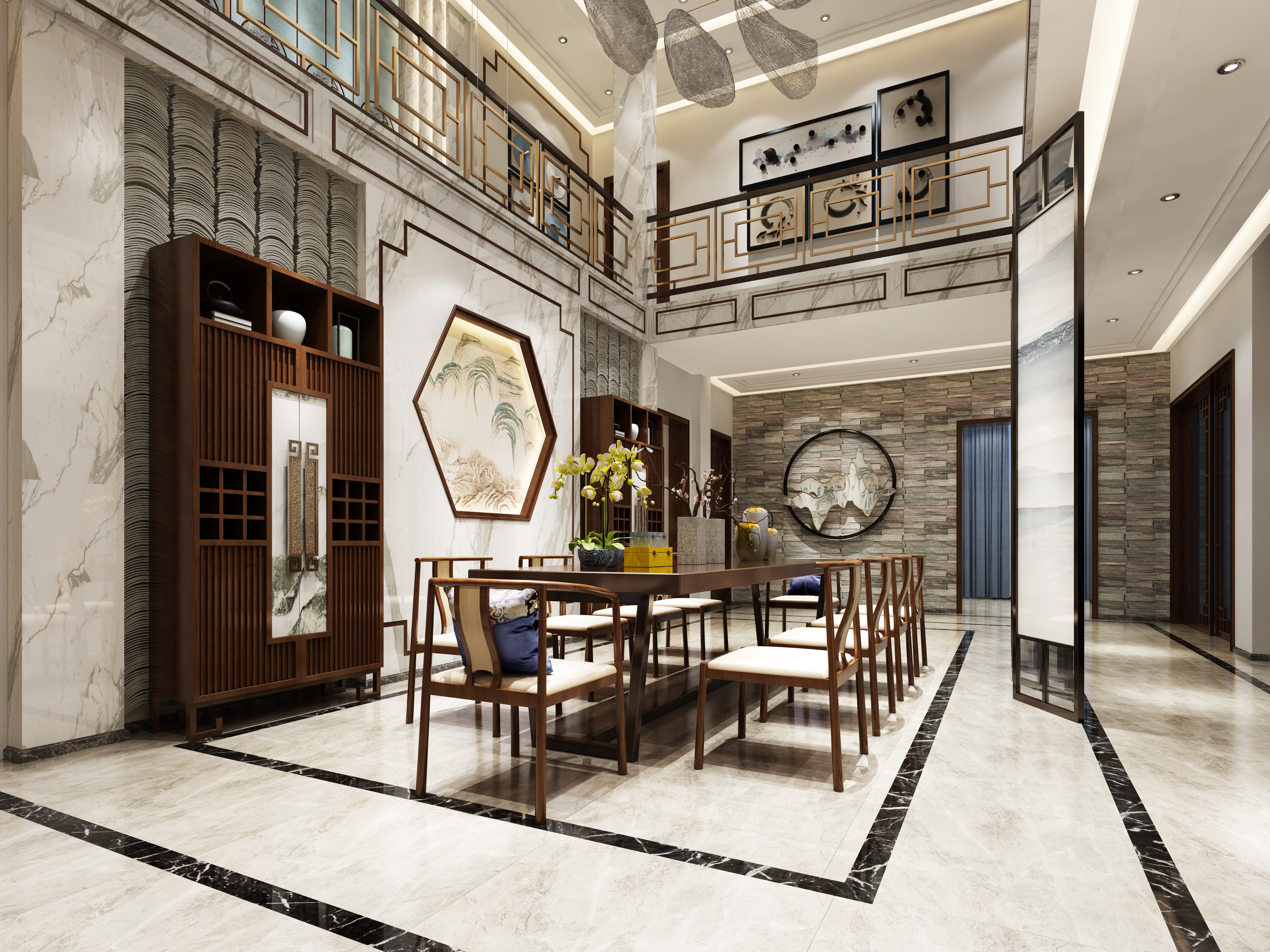 背景墙家装设计现代轻奢风客厅,禅意新中式厨房吊顶效果图