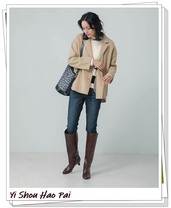 棕色长靴冬季不露腿搭配,棕色长靴怎么搭配好看冬季