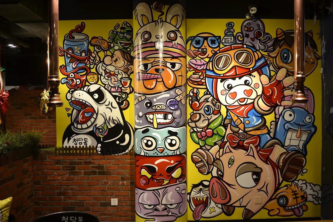 烧烤店国潮壁画图片大全,羊肉火锅店墙绘壁画