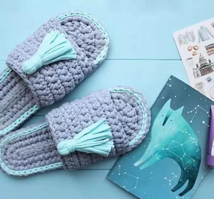 钩拖鞋边上编织教程,布条钩织拖鞋的全过程