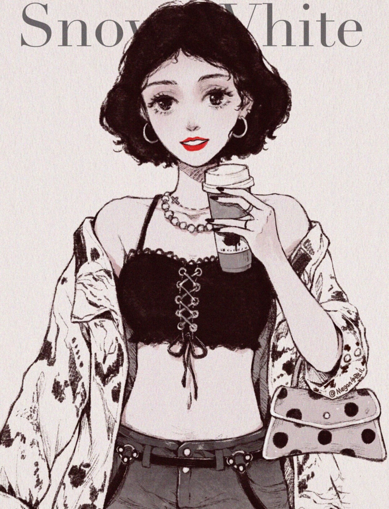 谁说黑+白很单调？素描画风的迪士尼公主，又甜又辣、超A街拍范