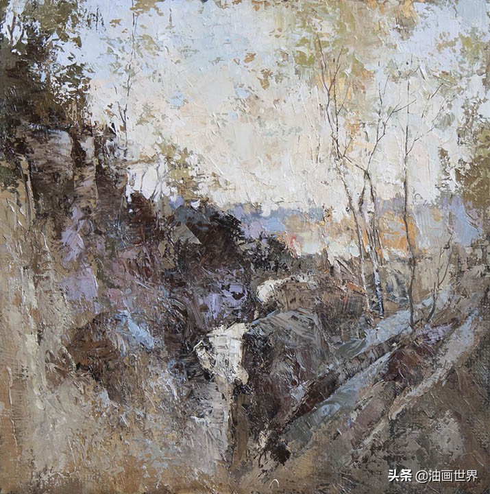 波澜壮阔雄壮唯美的风景油画,笔触风景画