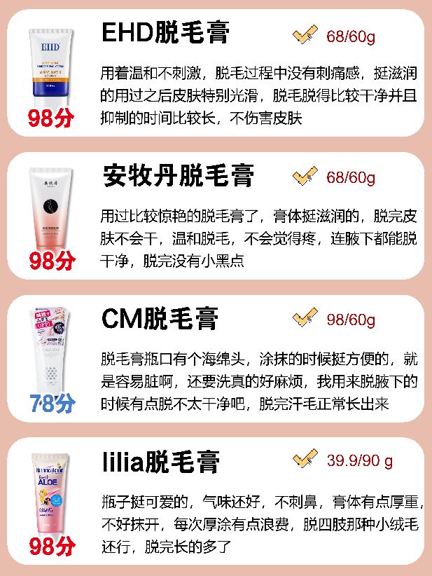 二十多种脱毛膏测评红榜,超好用的脱毛膏推荐