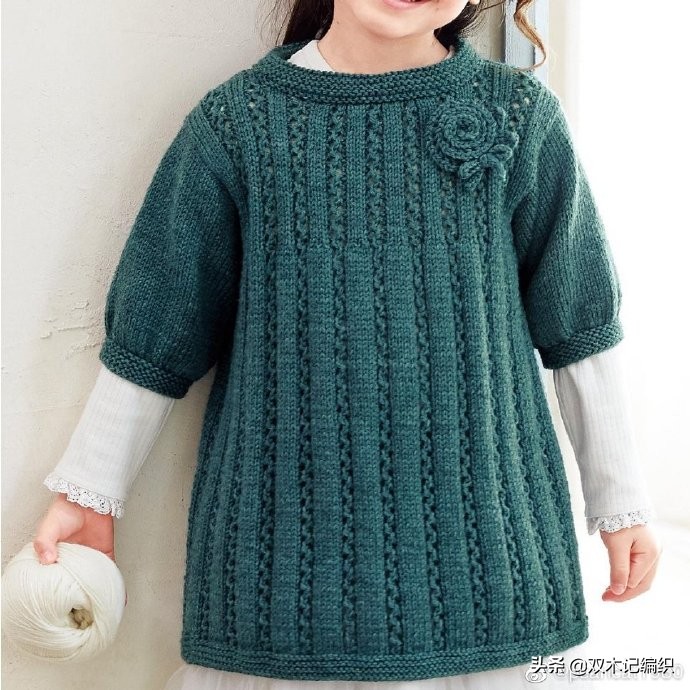 棒针冬季连衣裙,女童墨绿色无袖套装夏装