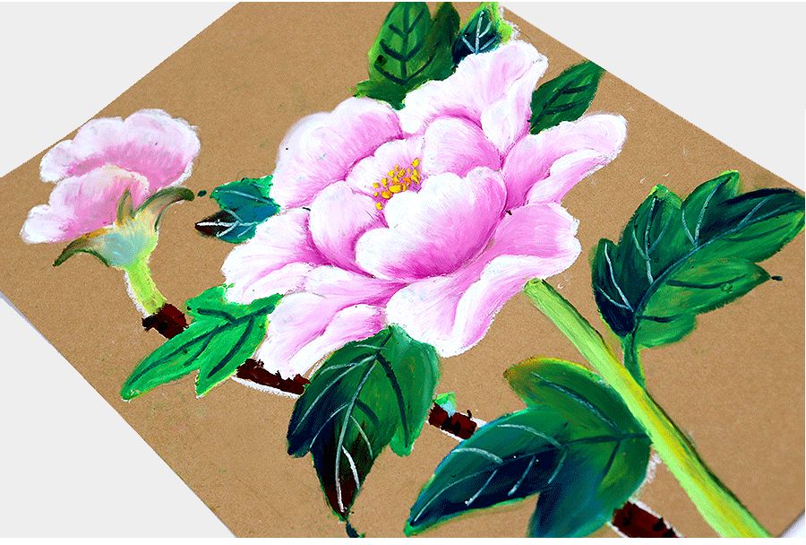 牡丹油画棒教程,油画棒立体牡丹花绘画