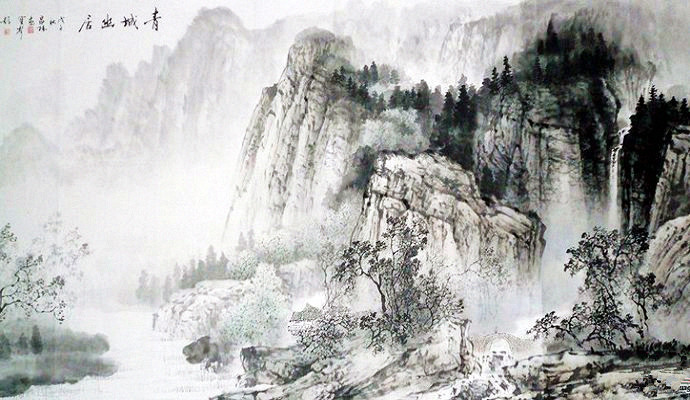 杨昌林山水画,现代水墨林溪山水画