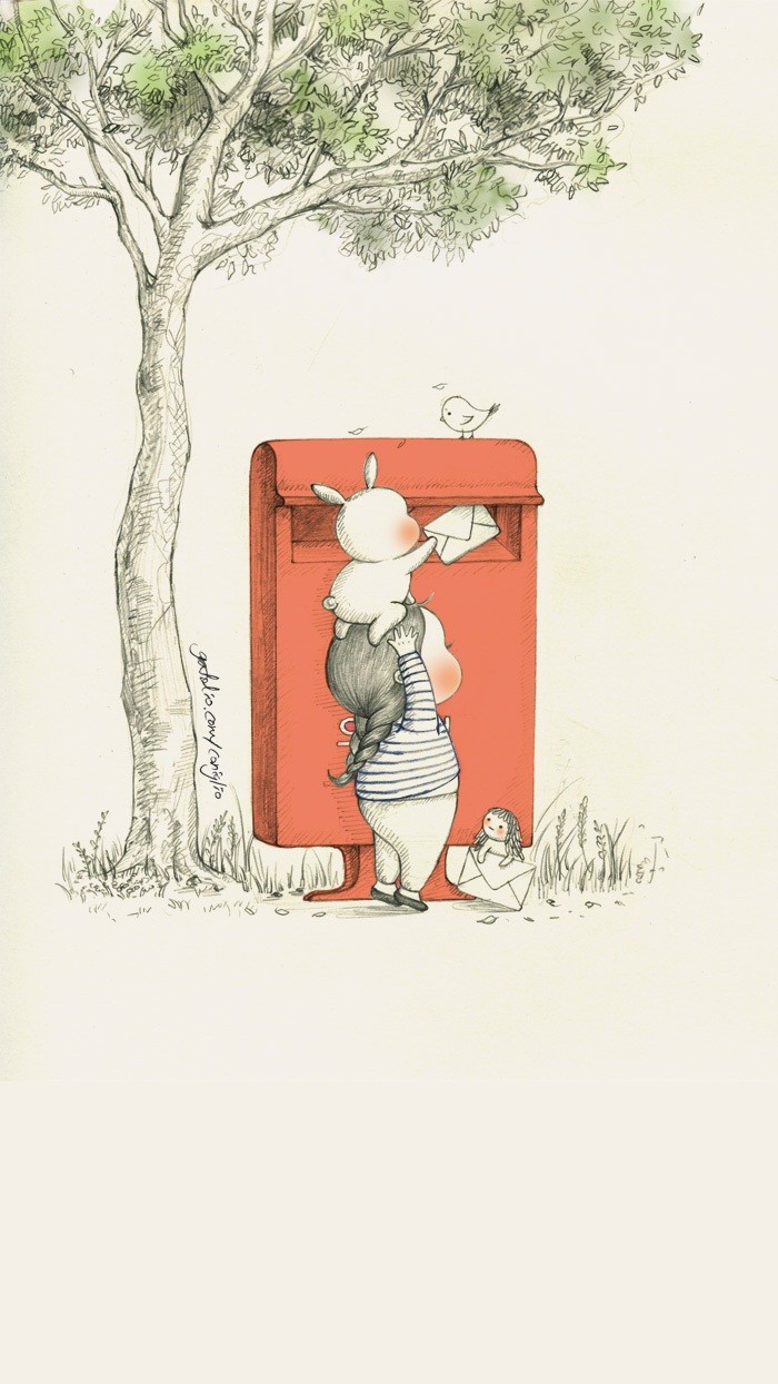 少女与兔子插画,兔子手绘创意插画