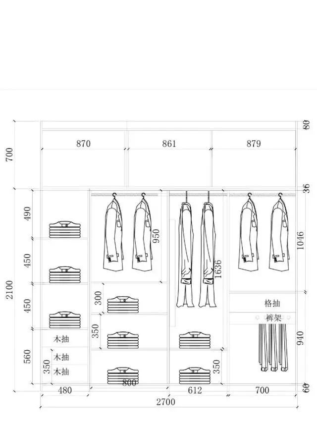衣柜布局设计尺寸图,52公分的衣柜怎么设计