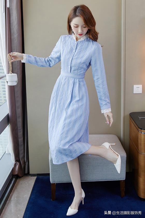 显瘦20斤的时尚衬衫领减龄连衣裙,格子衬衫式收腰显瘦连衣裙