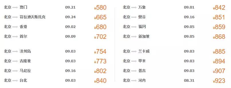 11月特价机票2020北京出发,12月北京出发最便宜机票