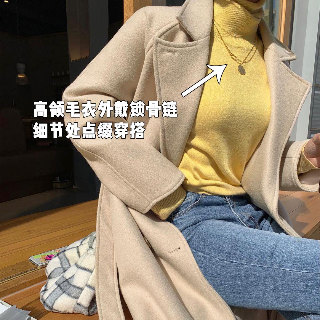 冬款大衣搭配连帽毛衣,大衣内搭毛衣裙冬中长款