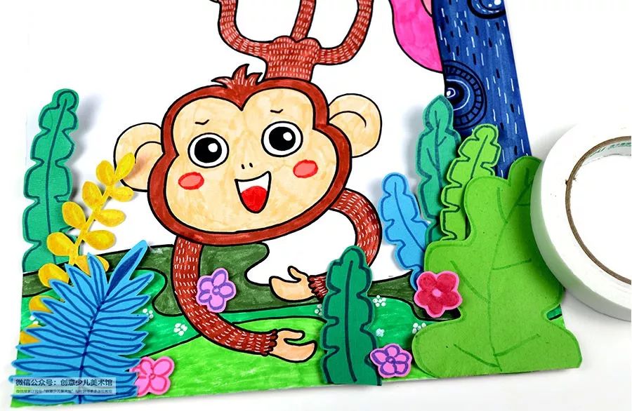 儿童画手工小猴子创意,小猴子创意作品画