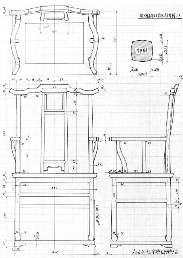 中国传统家具手绘三视图,古典家具设计图纸