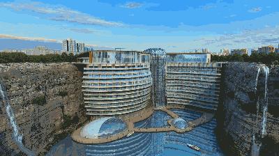 上海深坑酒店景观,上海世界深坑酒店建筑