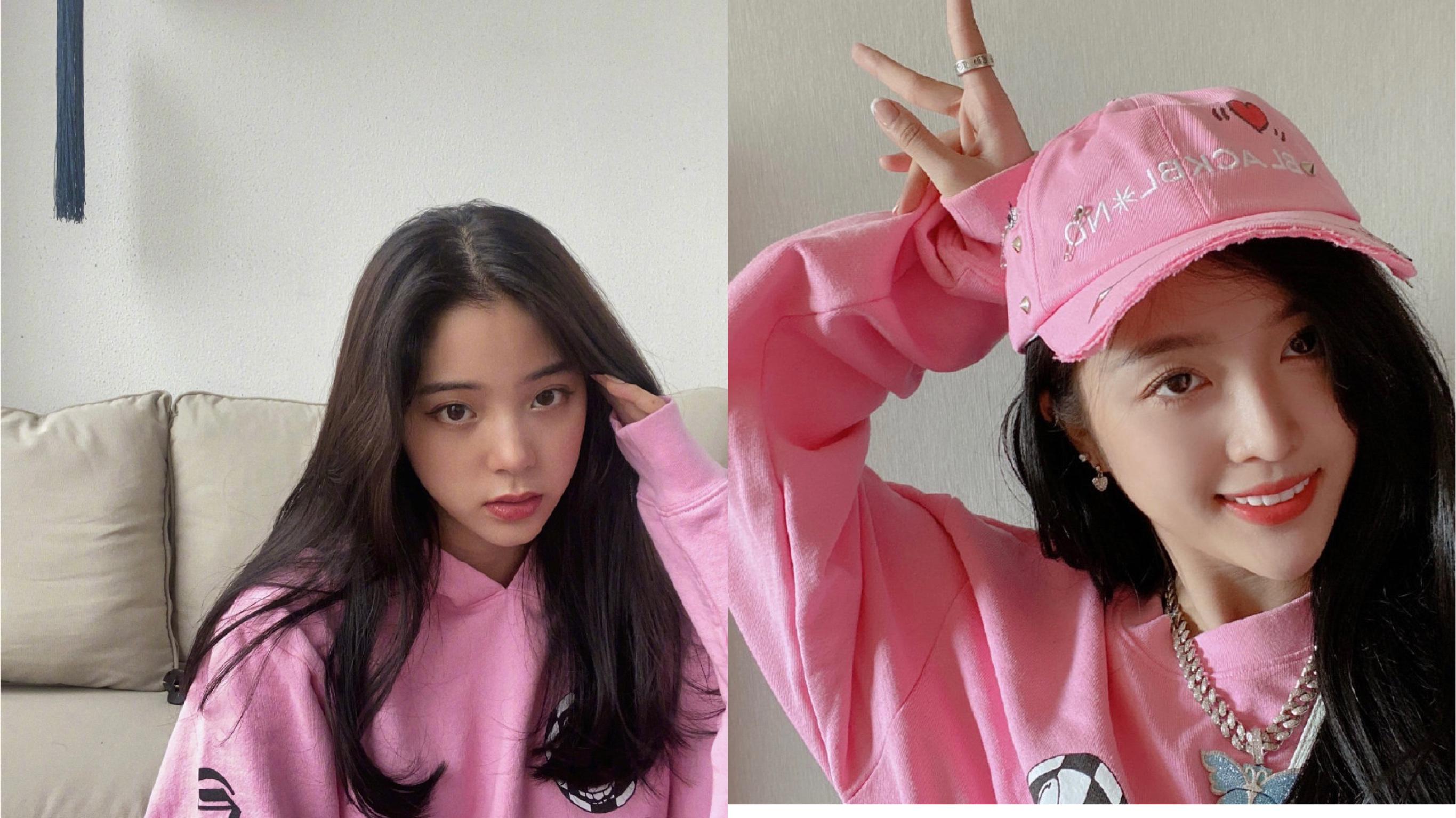 欧阳娜娜减龄穿搭撞衫吴宣仪，粉色卫衣搭配牛仔裤，各显青春元气