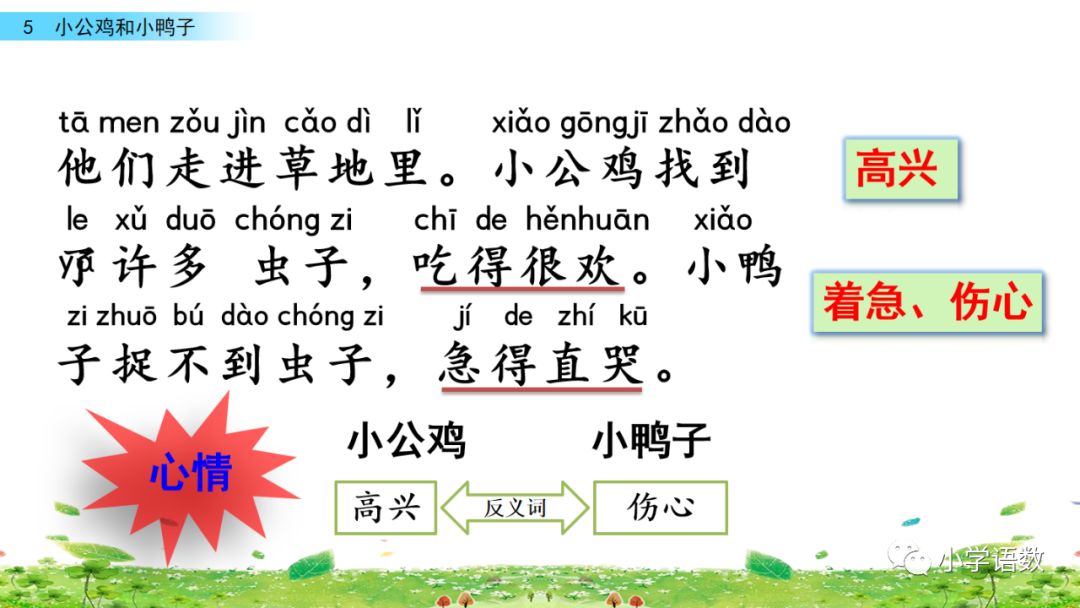 小公鸡和小鸭子一年级下册组词,一年级语文小公鸡和小鸭子复习