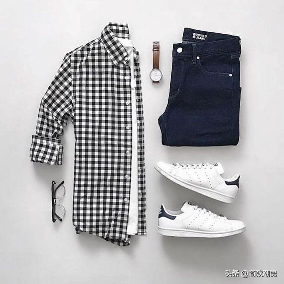 2020最潮男人格子衬衫短款长袖,格子衬衫男装搭配