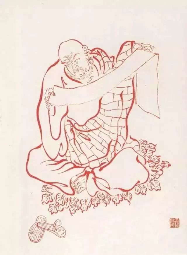 弘一法师的蓝底描金十八罗汉作品,弘一大师100万罗汉图写意