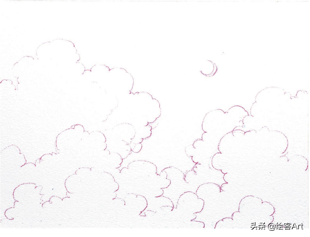 用水彩颜料画天空还有云朵,有手就能画的绘画
