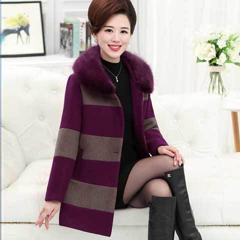 秋冬新款时尚毛呢外套爆款套装,老年人加绒加厚外套女装中长款