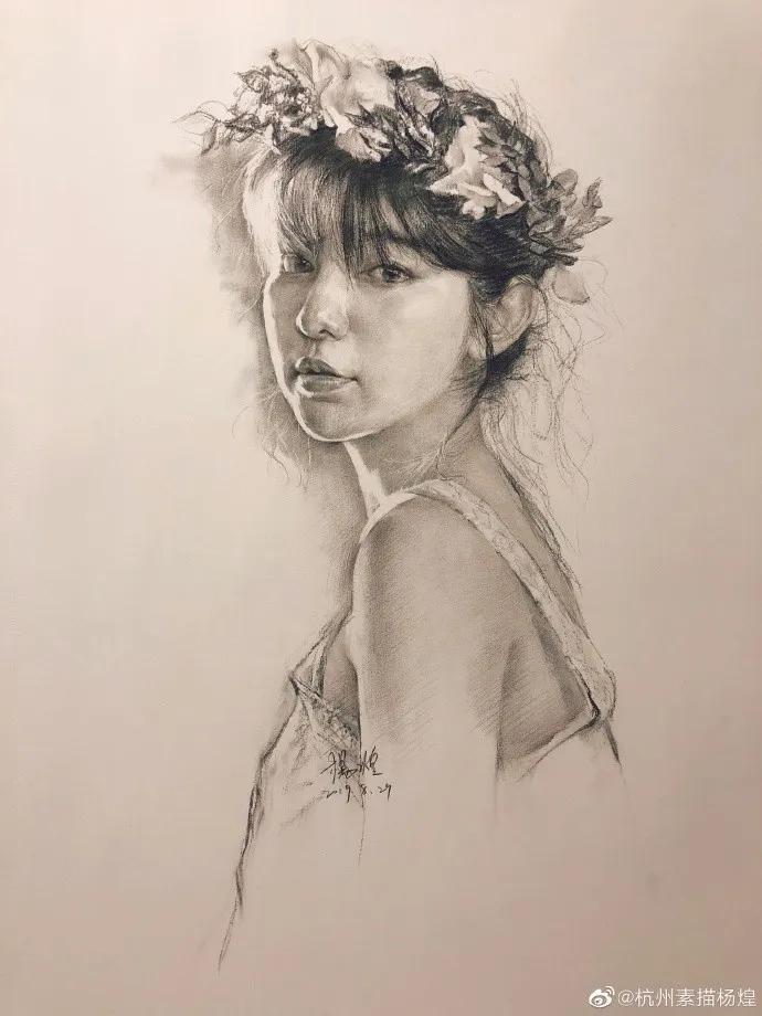 他笔下的女子油画细腻唯美,古典美女画唯美古风素描