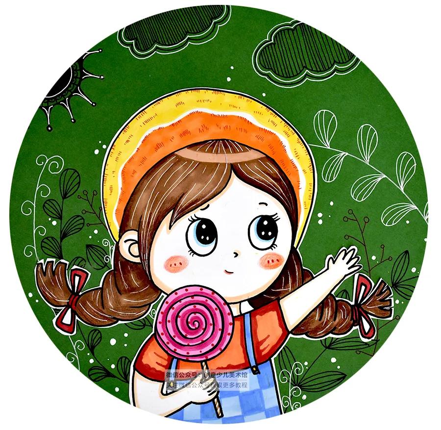 春天题材的儿童画人物图,儿童画卡通人物可爱简单