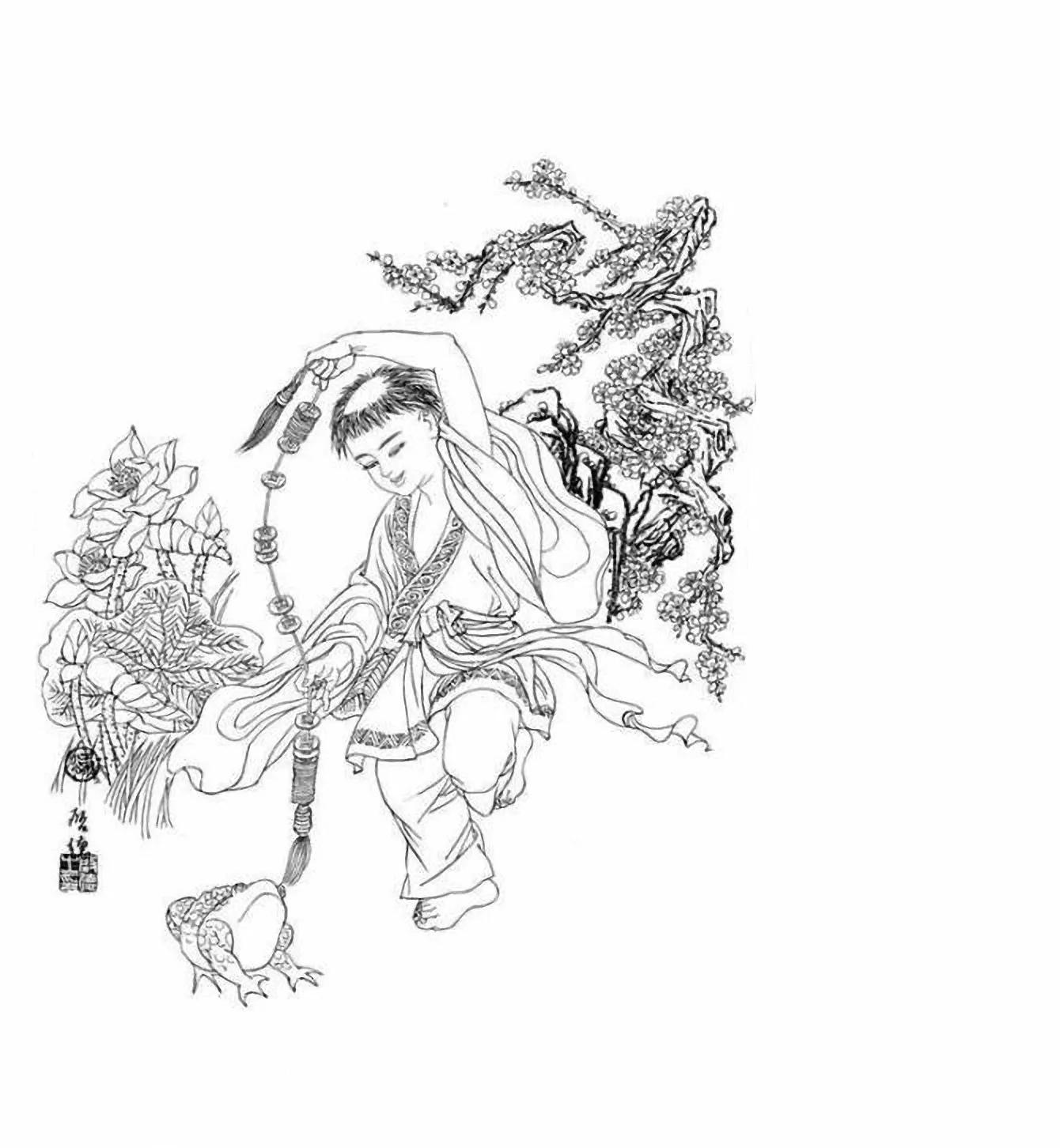 图谱神话人物工笔画白描,国画工笔人物白描图片大全大图