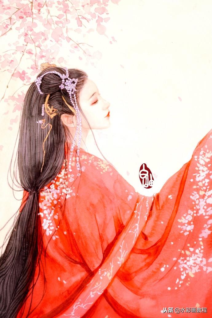 抖音自制古风手绘插画,彩铅插画手绘中国古风