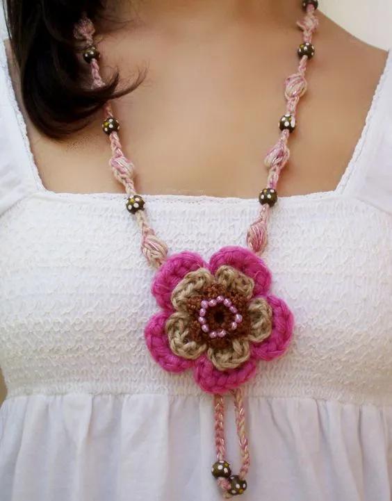 毛线钩织项链配饰教程,毛线钩织各种款式项链视频教程