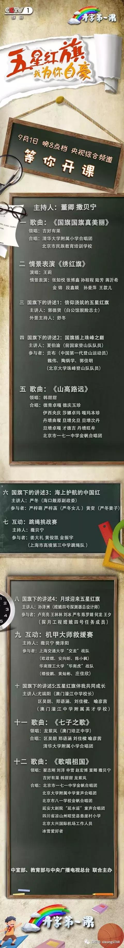 开学第一课播出时间节目单,中央一套开学第一课节目单