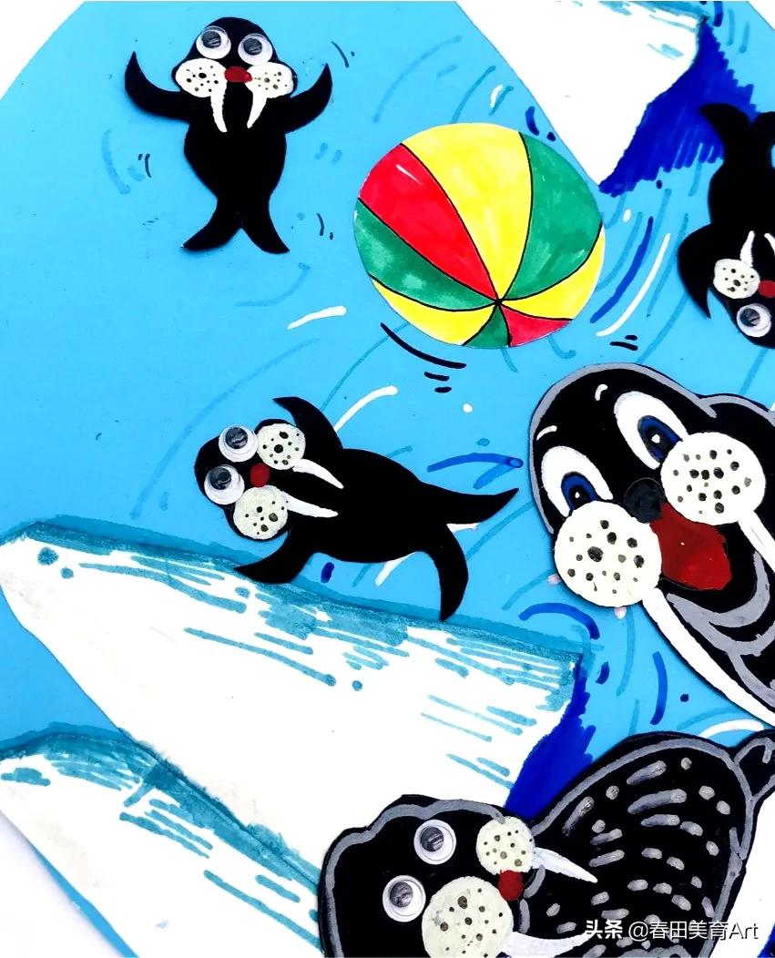 幼儿园海狮表演绘画,5-12岁少儿美术课程手工