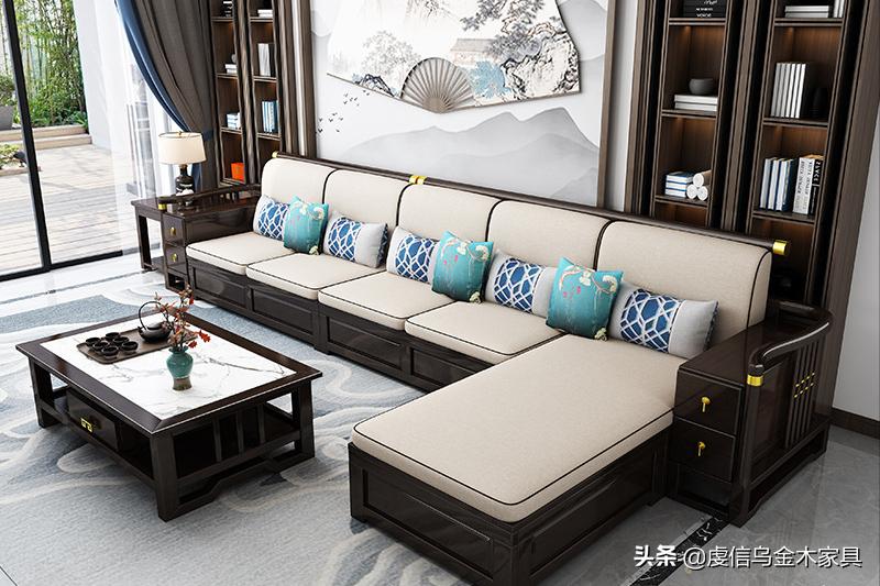 新中式全实木沙发现代简约轻奢,新中式实木沙发极简轻奢风格