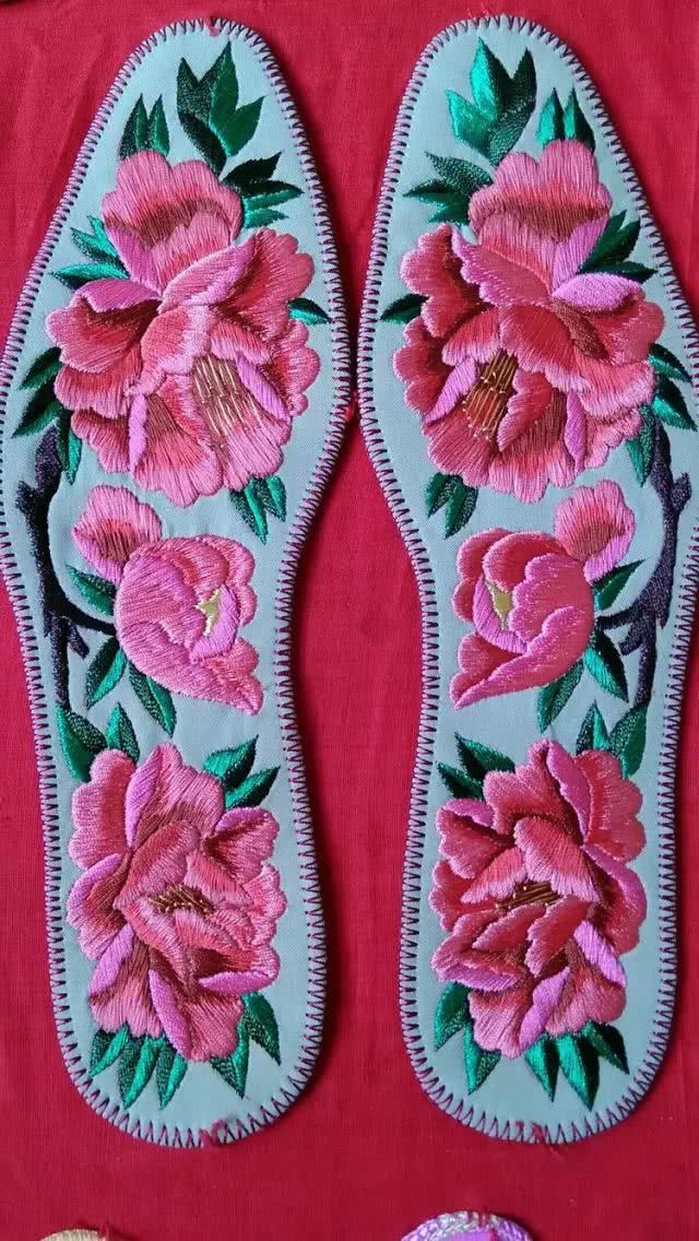 老式鞋垫60后的图案,46码刺绣鞋垫成品