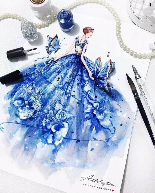 服装设计礼服素描手稿,著名设计师服装设计手稿