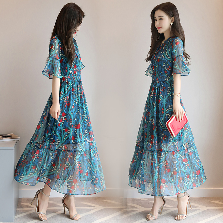 雪纺连衣裙复古气质高级感轻奢,雪纺连衣裙穿上宽松显瘦气质优雅