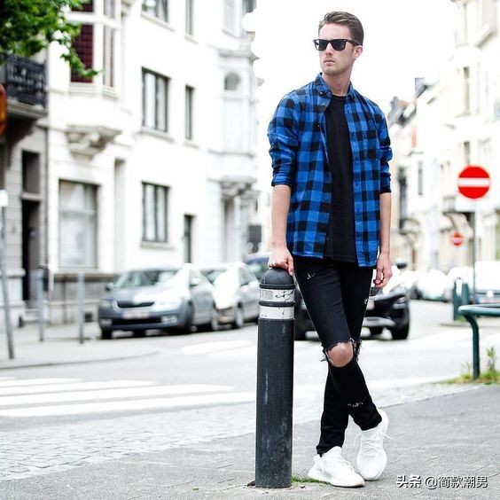 2020最潮男人格子衬衫短款长袖,格子衬衫男装搭配