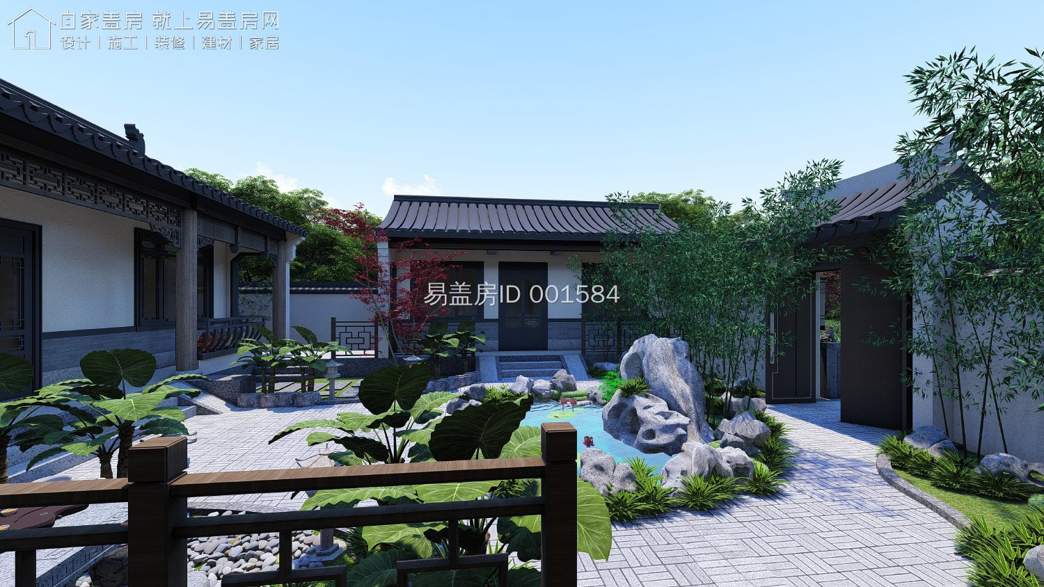 农村现代5套单层三合院,15米宽20米长中式合院图纸