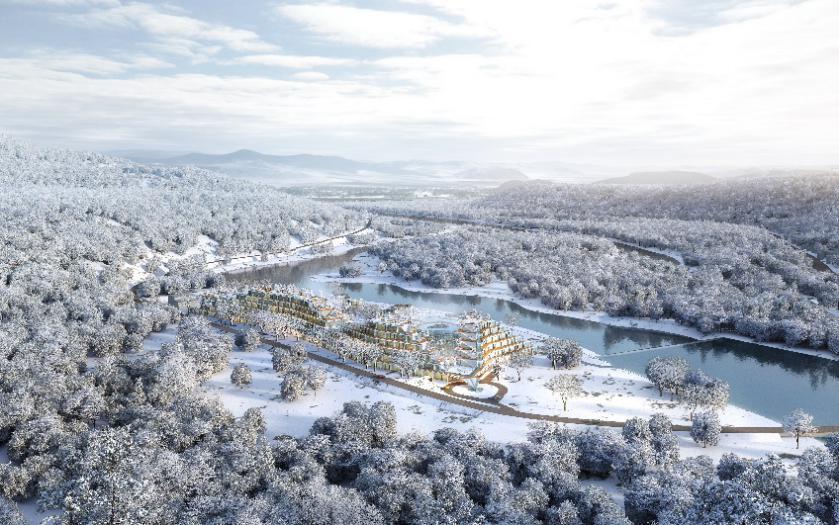 天池临漫江，池南藏鹿苑