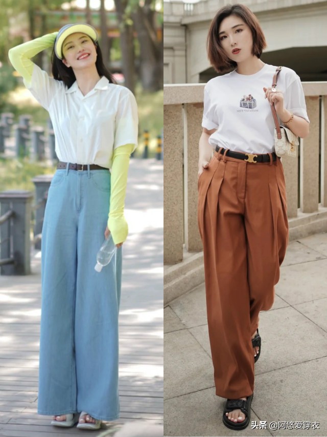 小个子怎么穿牛仔直筒阔腿裤,个子矮腿粗胯大穿白色阔腿裤