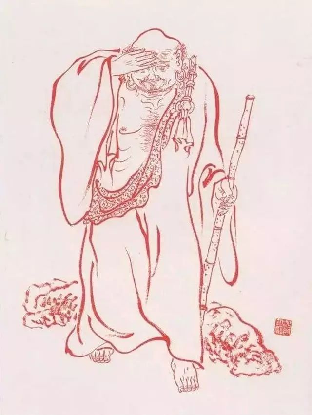 弘一法师的蓝底描金十八罗汉作品,弘一大师100万罗汉图写意