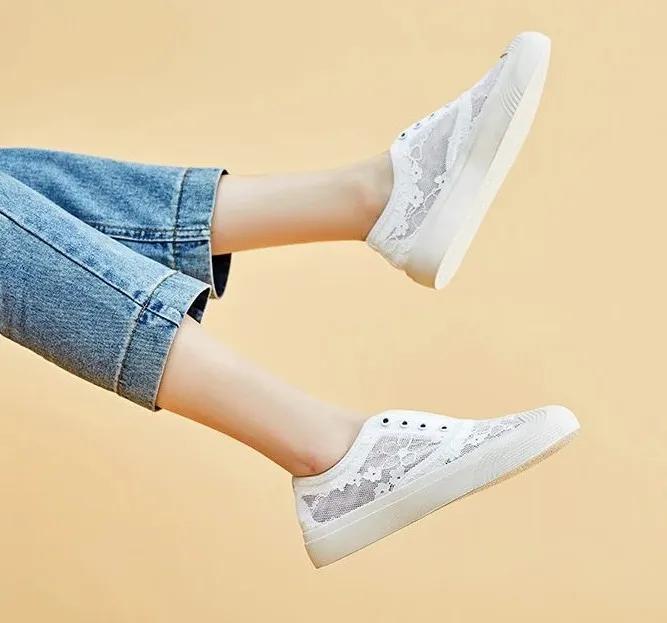 春款透气蕾丝懒人鞋,蕾丝亚麻懒人鞋