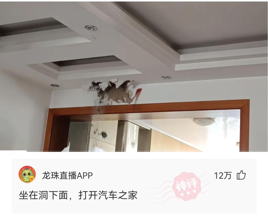 神回复：兄弟们！我在家看电视，咣当一声我家屋顶就穿了，怎么办