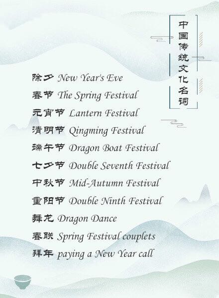 100个中国传统文化名词的英文表达,中国传统文化的一些英语名词