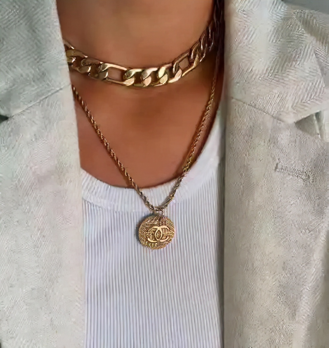 VintageChanel中古琉璃饰品,中古香奈儿双c项链