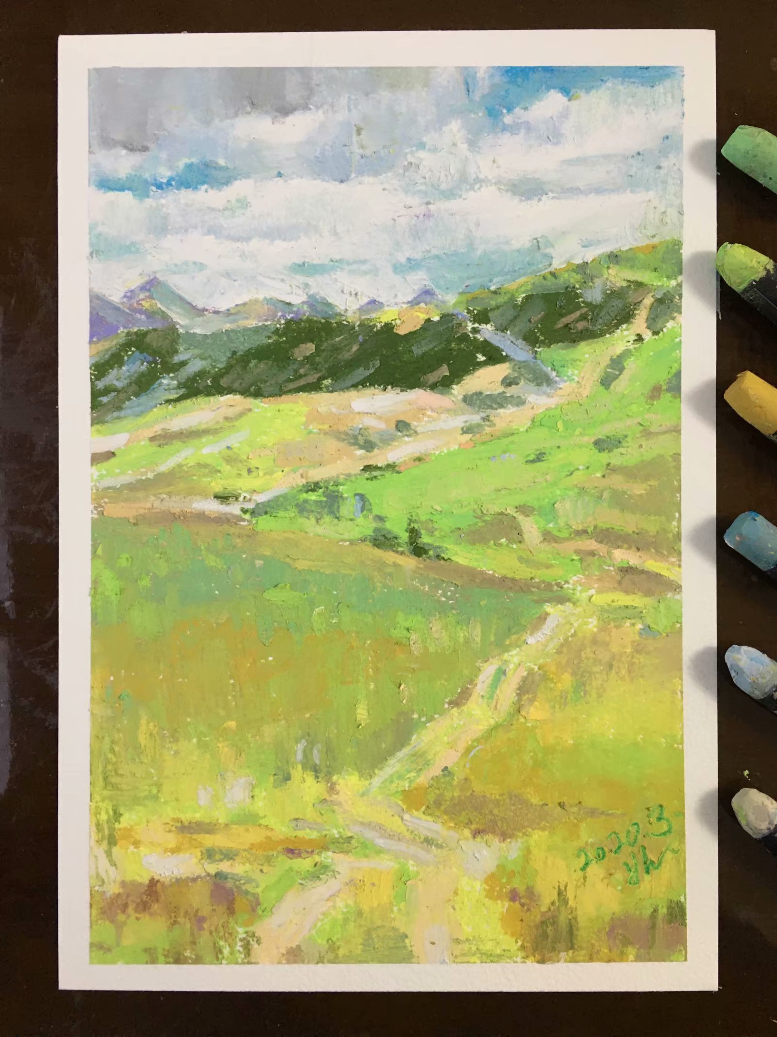 12色普通油画棒画风景画教程,油画棒教程简单入门冬季风景画