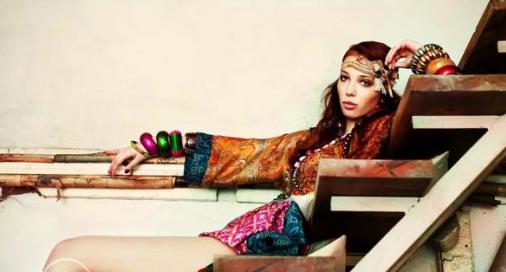 波西米亚风披肩夏天,绿色波西米亚夏天印花连衣裙