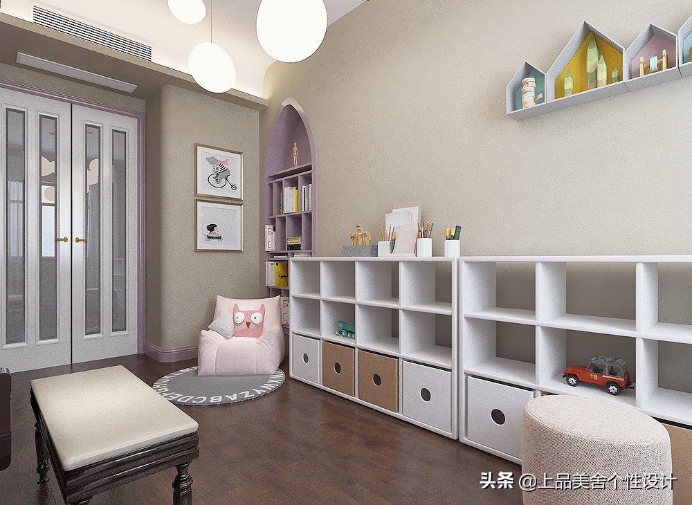 118平米美式风格，整面墙的电视柜大大提升了收纳空间