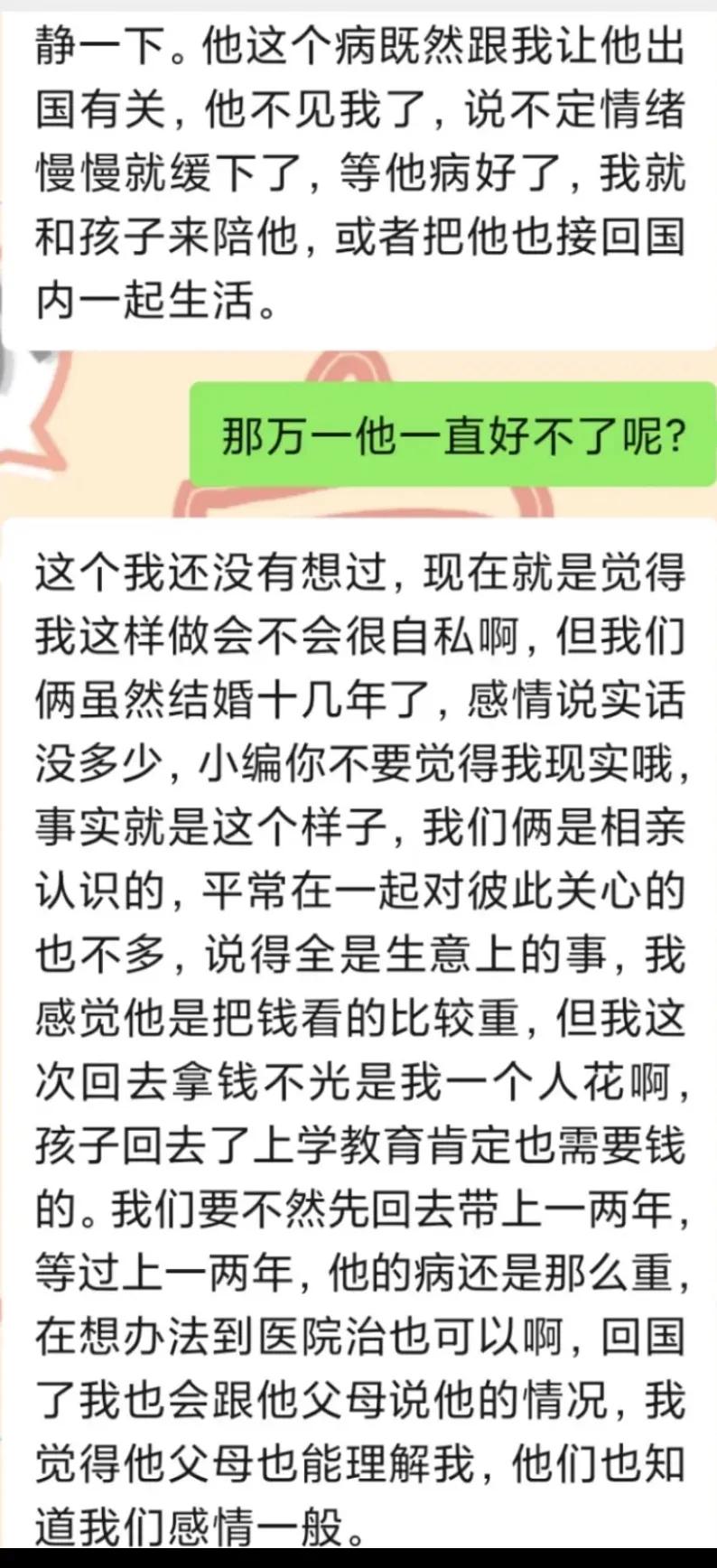 老公出国经商失败还得了躁郁症，老婆想带着孩子跑。